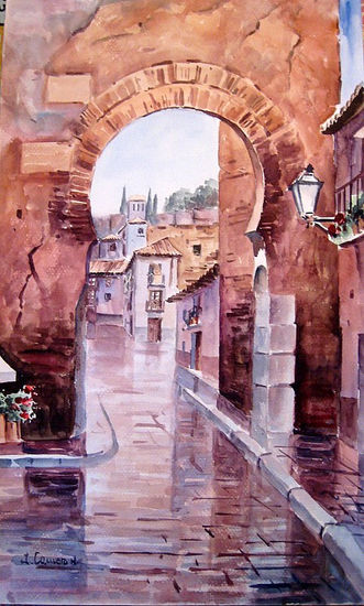 Arco Elvira. Granada Acuarela Papel Paisaje