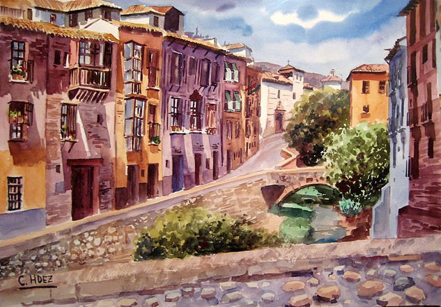 Calle tipica de Granada. Acuarela Papel Paisaje