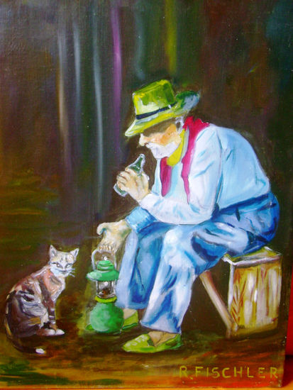 EL VIEJO Y EL GATO (AUTORRETRATO) Óleo Lienzo Retrato