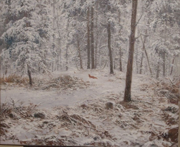 bosque nevado Óleo Lienzo Paisaje