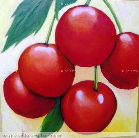 5 Cerezas Oil Textile Still Life Paintings