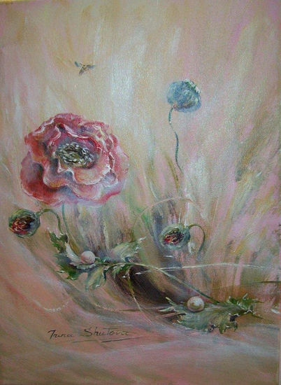 La adormidera 1,tríptico Oil Canvas Floral Painting