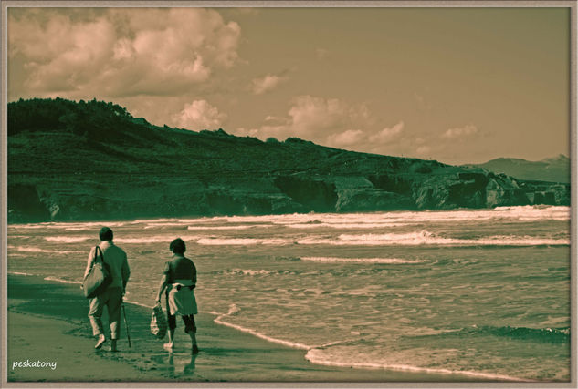 paseando sobre la arena Naturaleza Blanco y Negro (Digital)