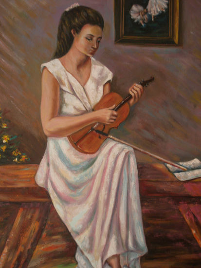 LA NIÑA DEL VIOLIN Oil Canvas Figure Painting