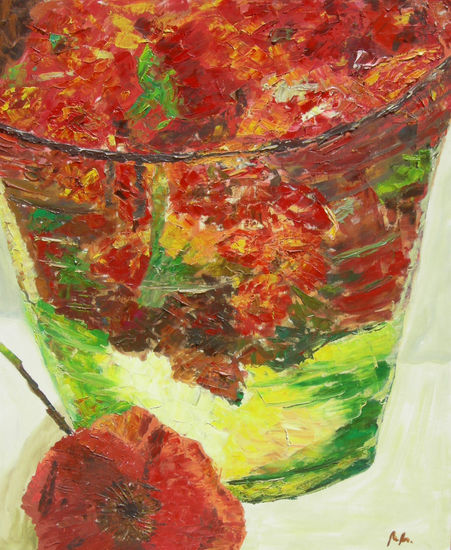 Amapola y vidrio Oil Canvas Floral Painting