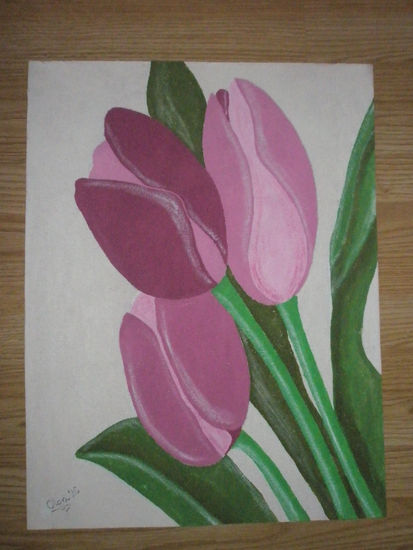 Tulipanes rosas Acrylic Canvas Floral Painting