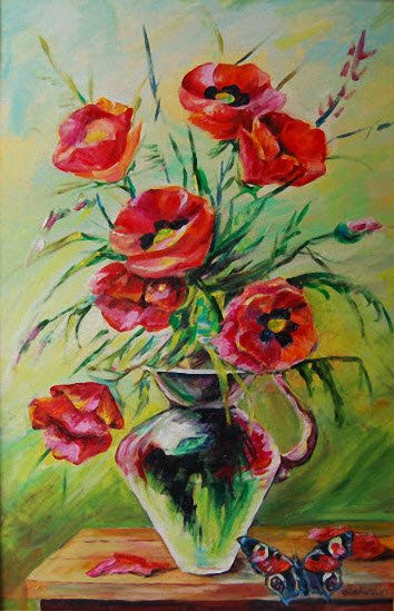 Still life with poppies. Oil Canvas Floral Painting