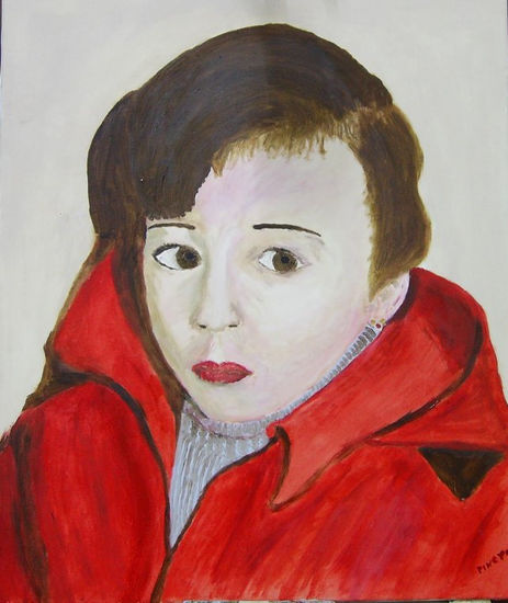 Niña con chaleco rojo Oil Canvas Portrait