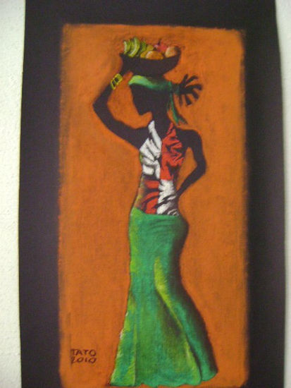 africana con fruta Pastel Card Figure Painting