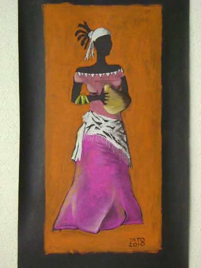 africana con garrafa Pastel Cartulina Paisaje