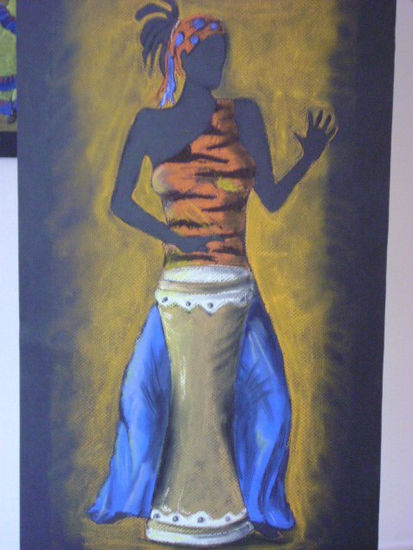 africana con tambor Pastel Card Figure Painting