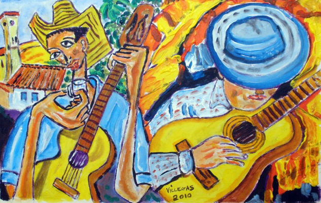 Guitarras en el caribe. Acrylic Canvas Figure Painting