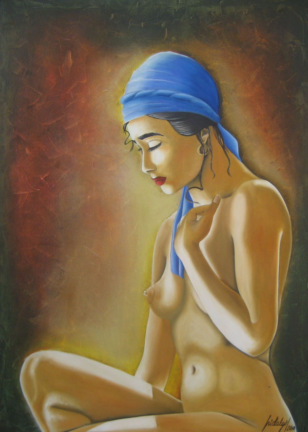 HABANERA CON PAÑUELO AZUL