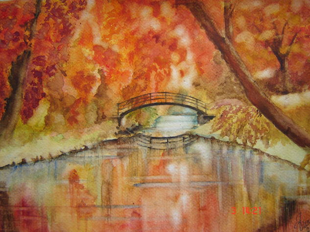 las cuatro estaciones -otoño Watercolour Canvas Landscaping