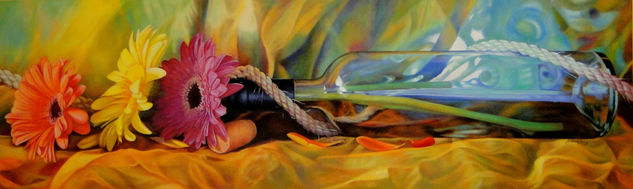 "Botella con flores" Oil Canvas Still Life Paintings