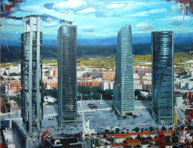 DE MIS CIUDADES V -LAS 4 TORRES-. Mixed media Canvas Landscaping