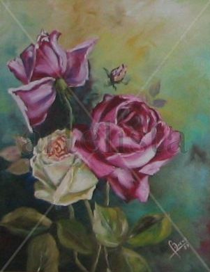 Tres rosas Oil Canvas Floral Painting