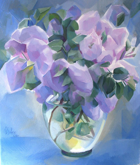 Jarrón con lilas Oil Canvas Floral Painting