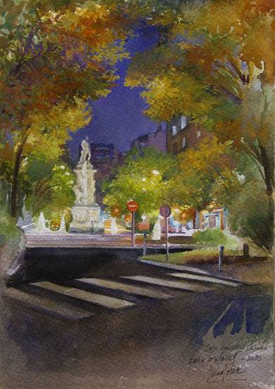 Glorieta de Quevedo Gouache Lienzo Paisaje