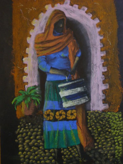 mexicana en las puertas del mercado Pastel Card Figure Painting