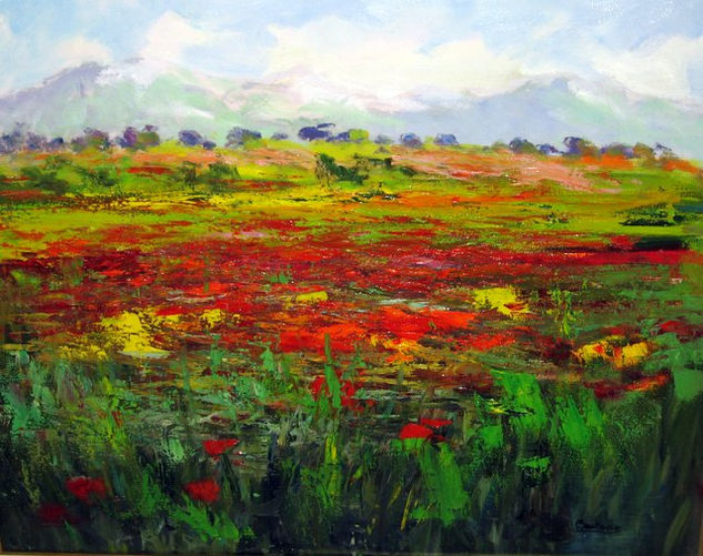 CAMPO DE AMAPOLAS EN LEÓN Oil Canvas Landscaping