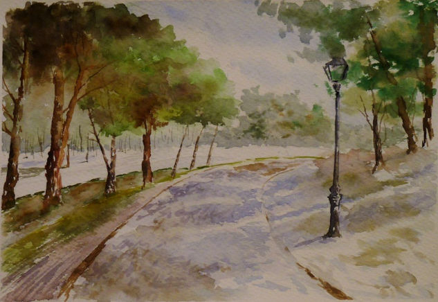 PAISAJE DEL PARQUE SUR EN MADRID ACUARELA Acuarela Papel Paisaje