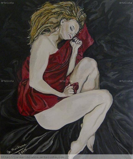 SUEÑOS EN ROJO Y NEGRO Oil Textile Nude Paintings