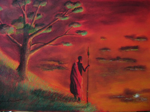 atardecer de un masai Pastel Cartulina Paisaje