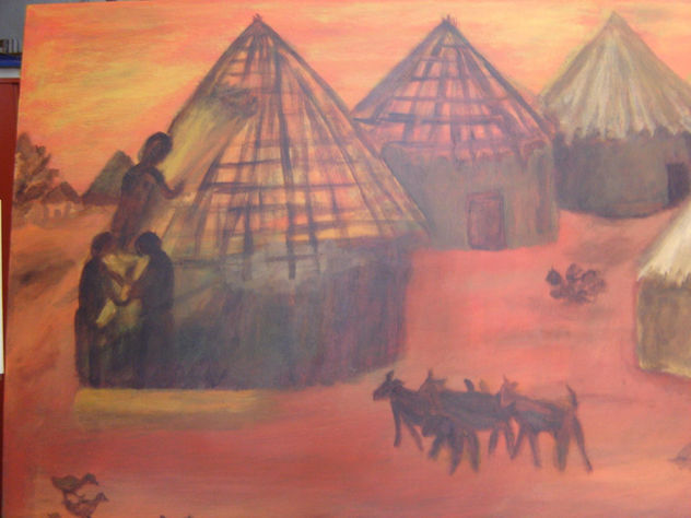 Aldeia indígena, 81x100cm, acrilico s. tela. 1800€.