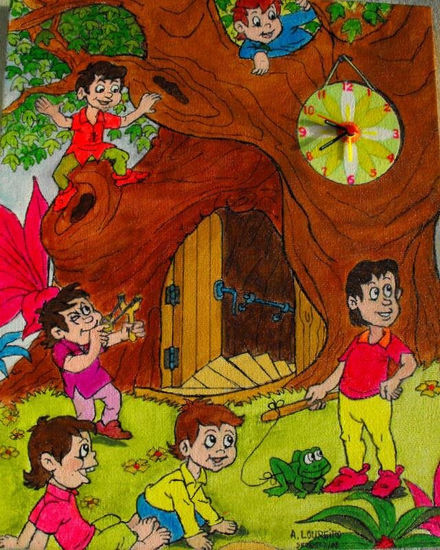 RELÓGIO INFANTIL - DUENDES NO BOSQUE Acrylic Canvas Landscaping