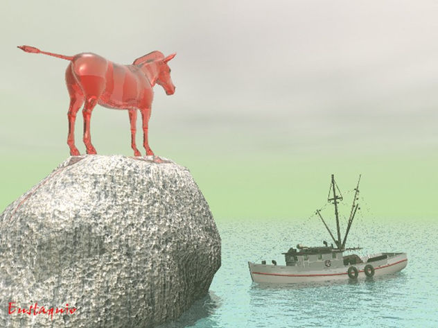 Caballo de cristal y barco pesquero