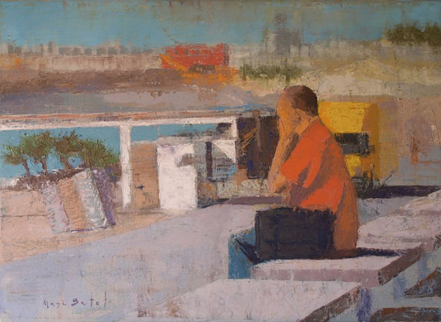 Descansando en la playa de Barcelona Oil Canvas Figure Painting