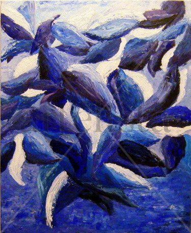 Hojas azul Acrylic Canvas Others