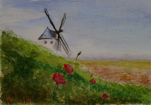 CAMPO DE AMAPOLAS CON MOLINO Watercolour Paper Landscaping