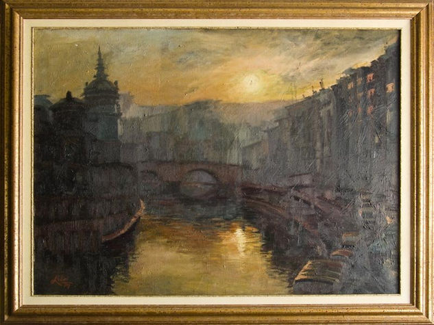 San Antón al atardecer. (Bilbao) Oil Canvas Landscaping