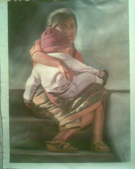 Niña y su Hermano Oil Canvas Figure Painting