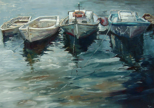 Barques de tresmall i palangre Oil Canvas Landscaping