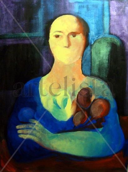 MUJER CON VITRAL Acrylic Canvas Figure Painting