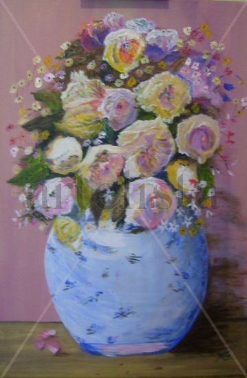 JARRON CON ROSAS Acrylic Canvas Landscaping