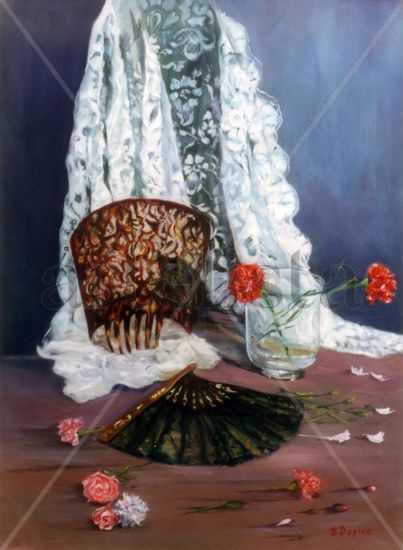 Mantilla española/Spanish mantilla Oil Canvas Still Life Paintings