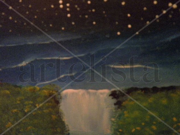 cascada y noche Oil Card Landscaping