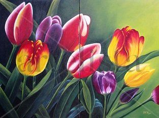 Díptico de Tlipanes Oil Canvas Floral Painting