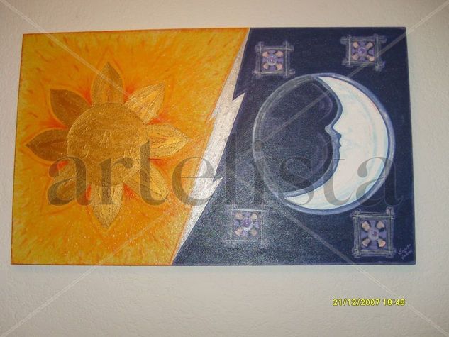 sol, rayo y luna Acrylic Canvas Figure Painting