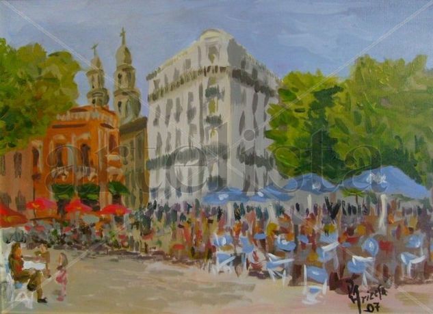 Sábado soleado en Plaza Dorrego Acrylic Canvas Landscaping