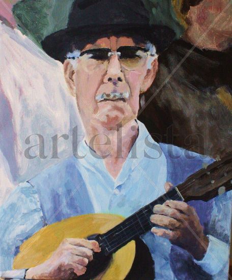 Hombre tocando instrumento Acrylic Canvas Portrait