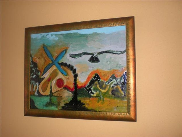 aguila en un cuento (con marco) Oil Panel Landscaping