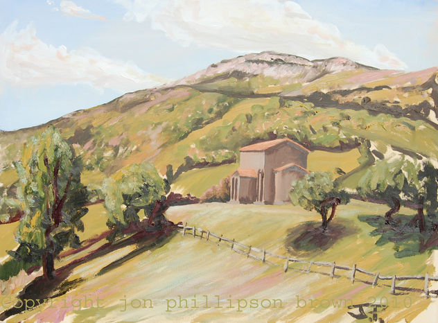 Paisaje con La Iglesia de Santa Cristina de Lena