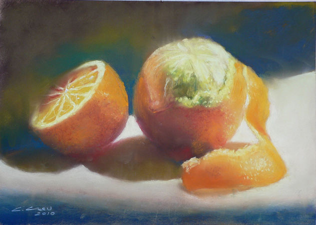 Naranja y media Pastel Paper Still Life Paintings