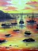 O por do sol Oil Textile Marine Painting