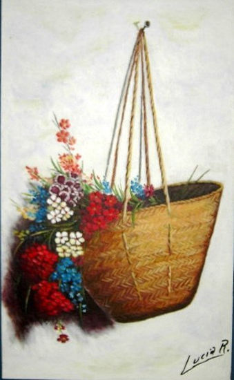 Cesto de flores Oil Panel Floral Painting